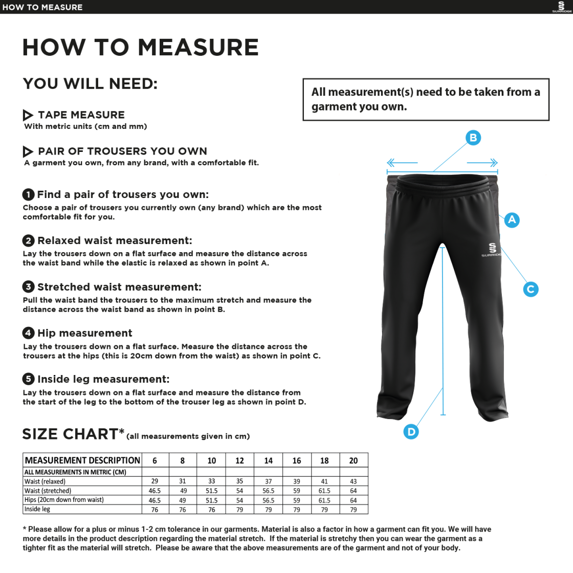 Ladies - Ripstop Track Pant - Size Guide