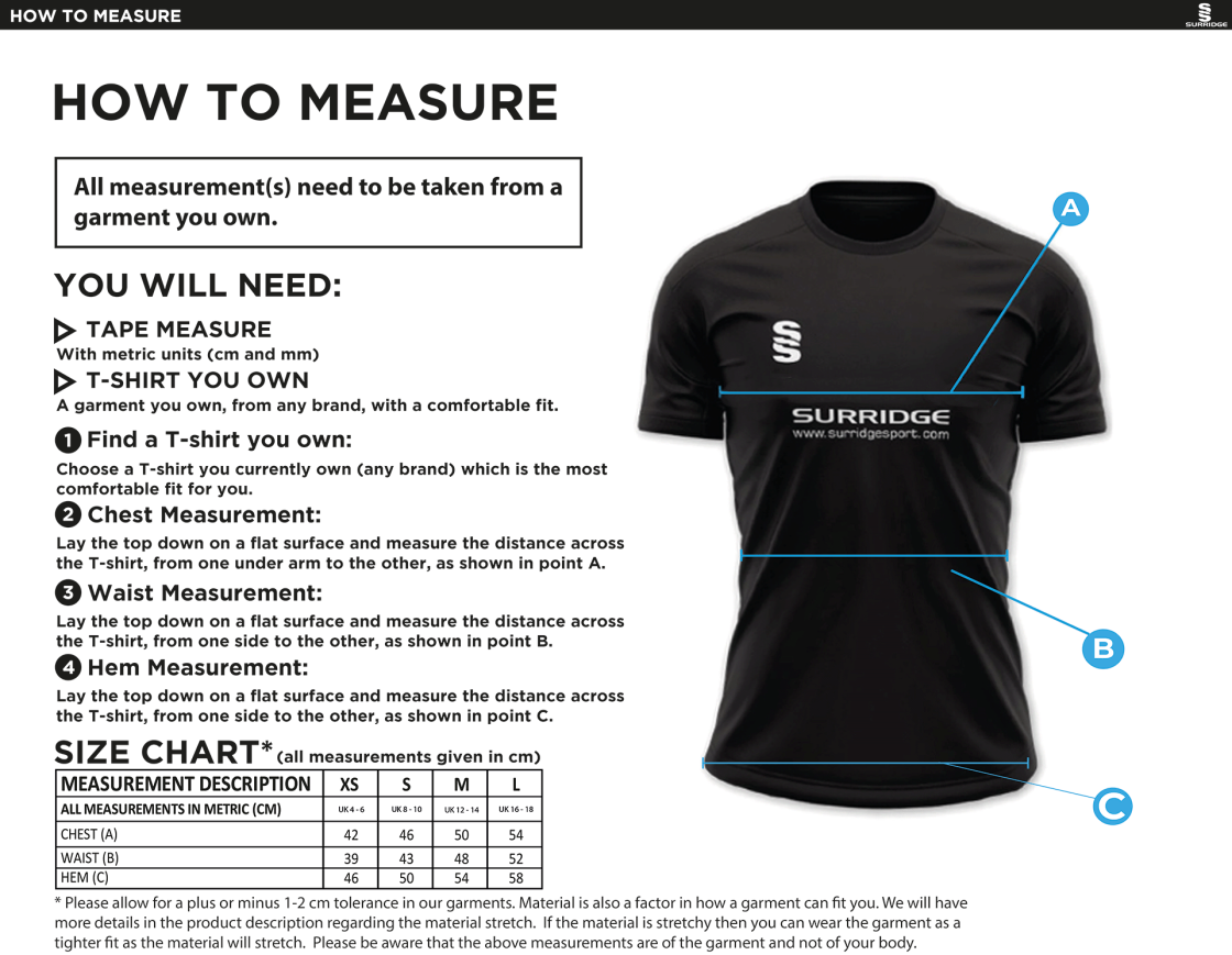 Ladies - Impact T-Shirt - Size Guide