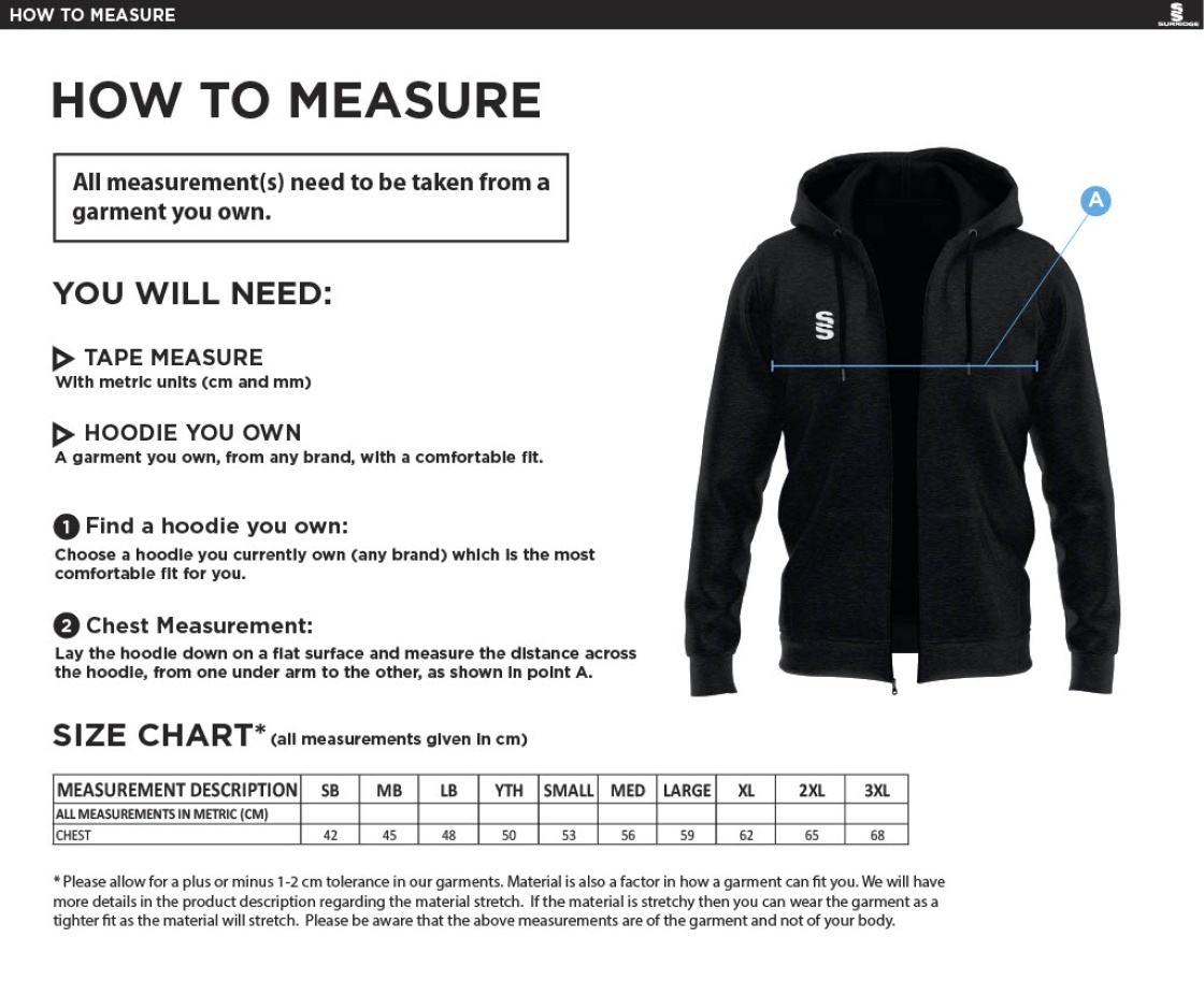 Adults - Dual Full Zip Hoody - Size Guide