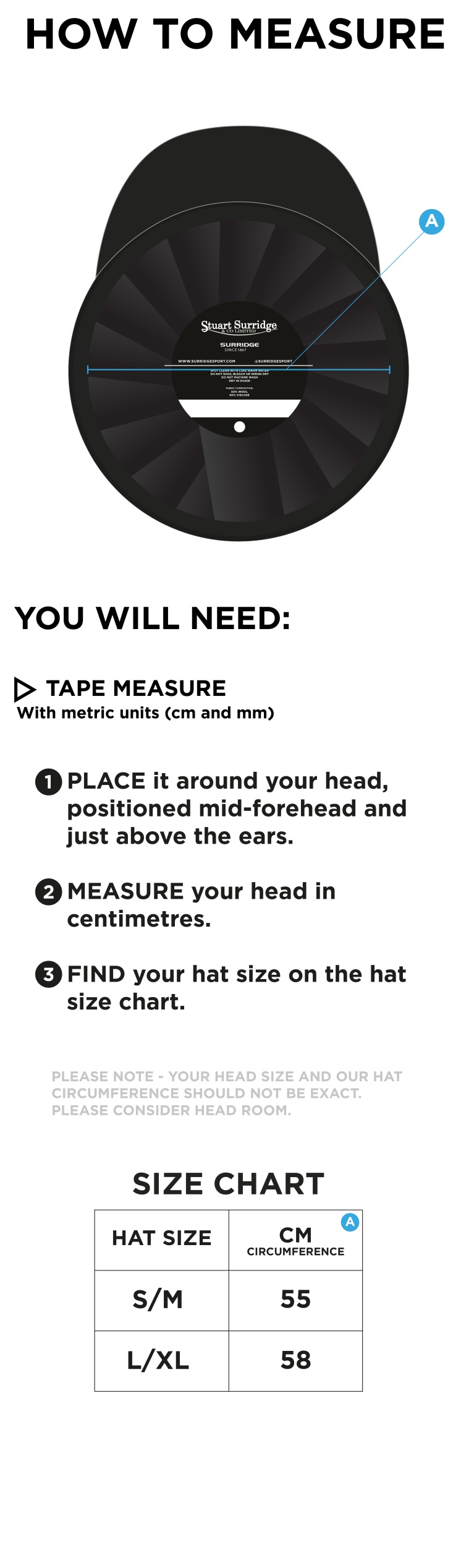 Adults - Baggy Cricket Cap - Size Guide
