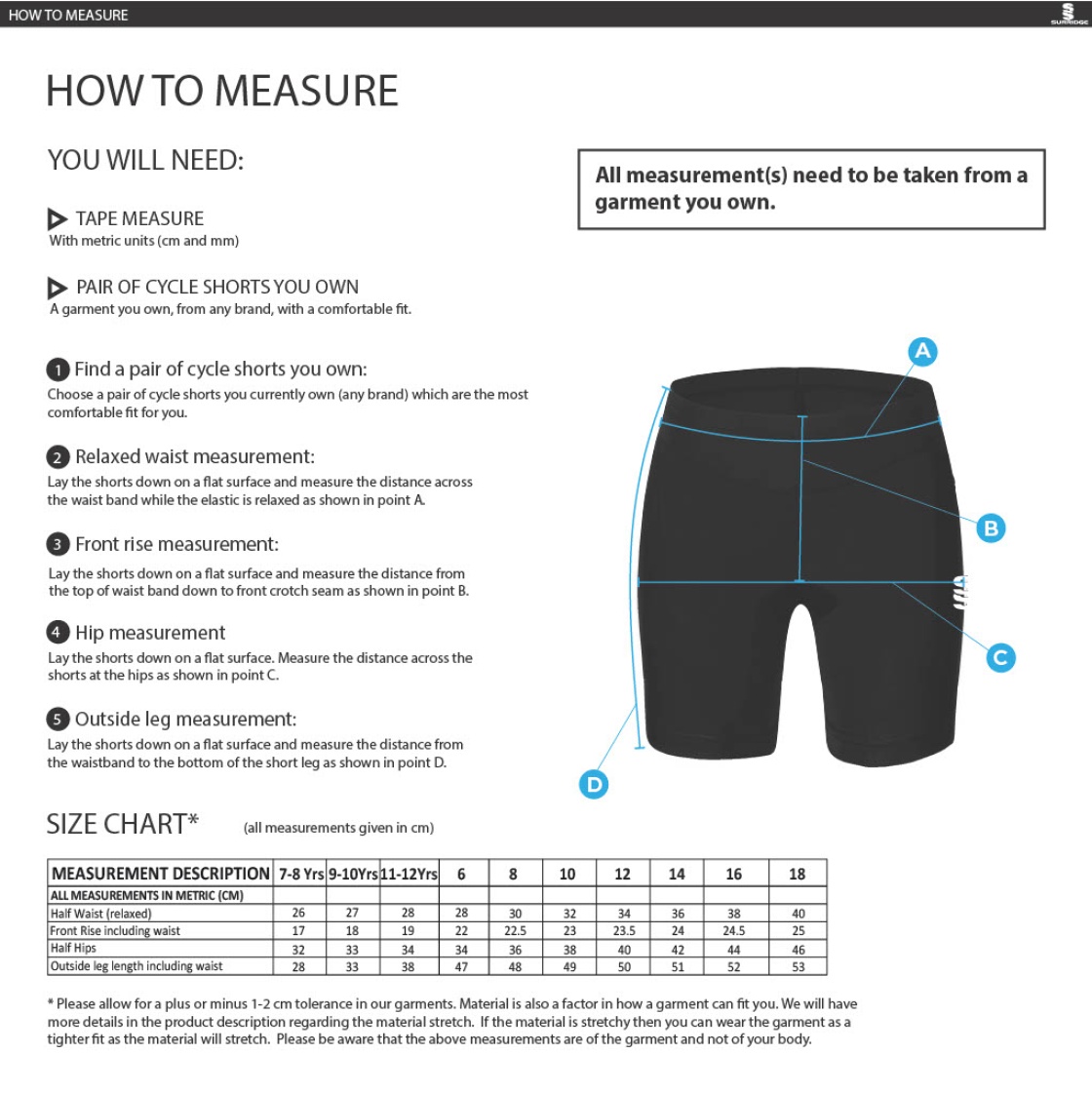 Ladies - Dual Cycling Short - Size Guide