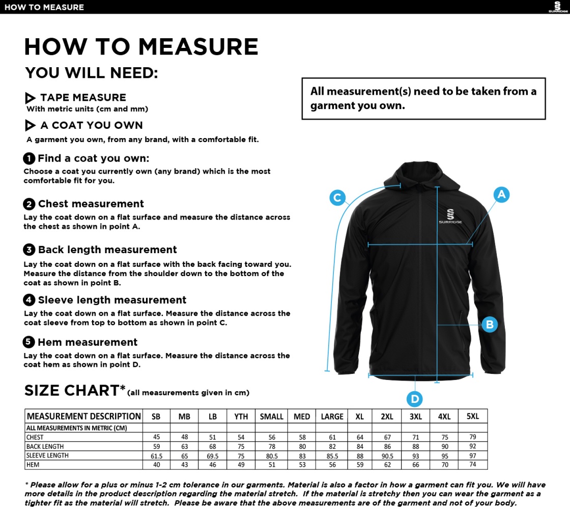 U11 Owls - Dual Full Zip Training Jacket : Navy - Size Guide