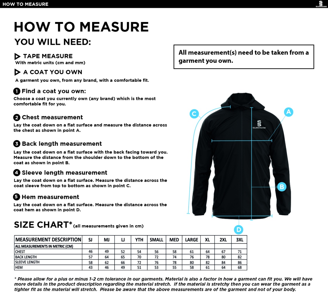 U11 Owls - Dual Elite 1/4 Zip Hoody / Rain Jacket : Navy - Size Guide